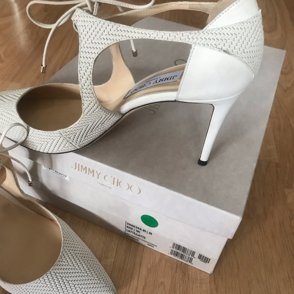 White Jimmy Choo Vanessa 85 Tie up Pumps